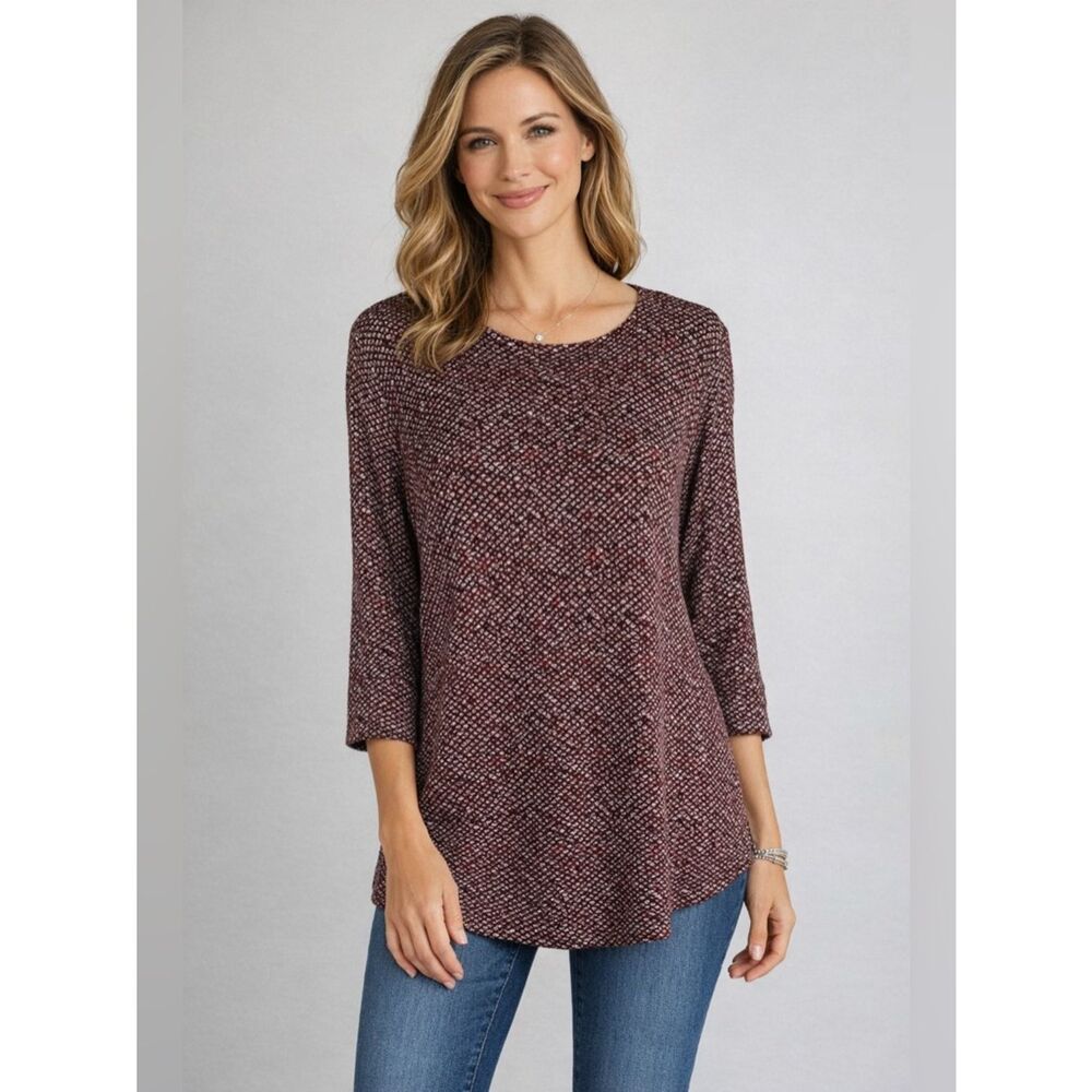 J. Jill Red and Black Knit Swing Top
